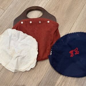 Vintage Purse With Wood Handles Wth Two Additional Covers